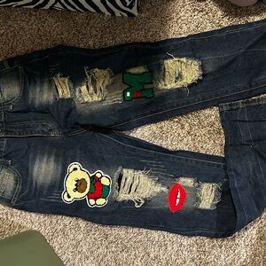 Boys Distressed Jeans with Patches - Blue